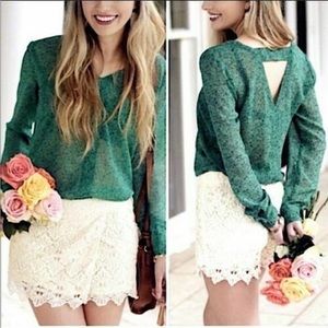 CAbi Teal Blouse with Back Cutout